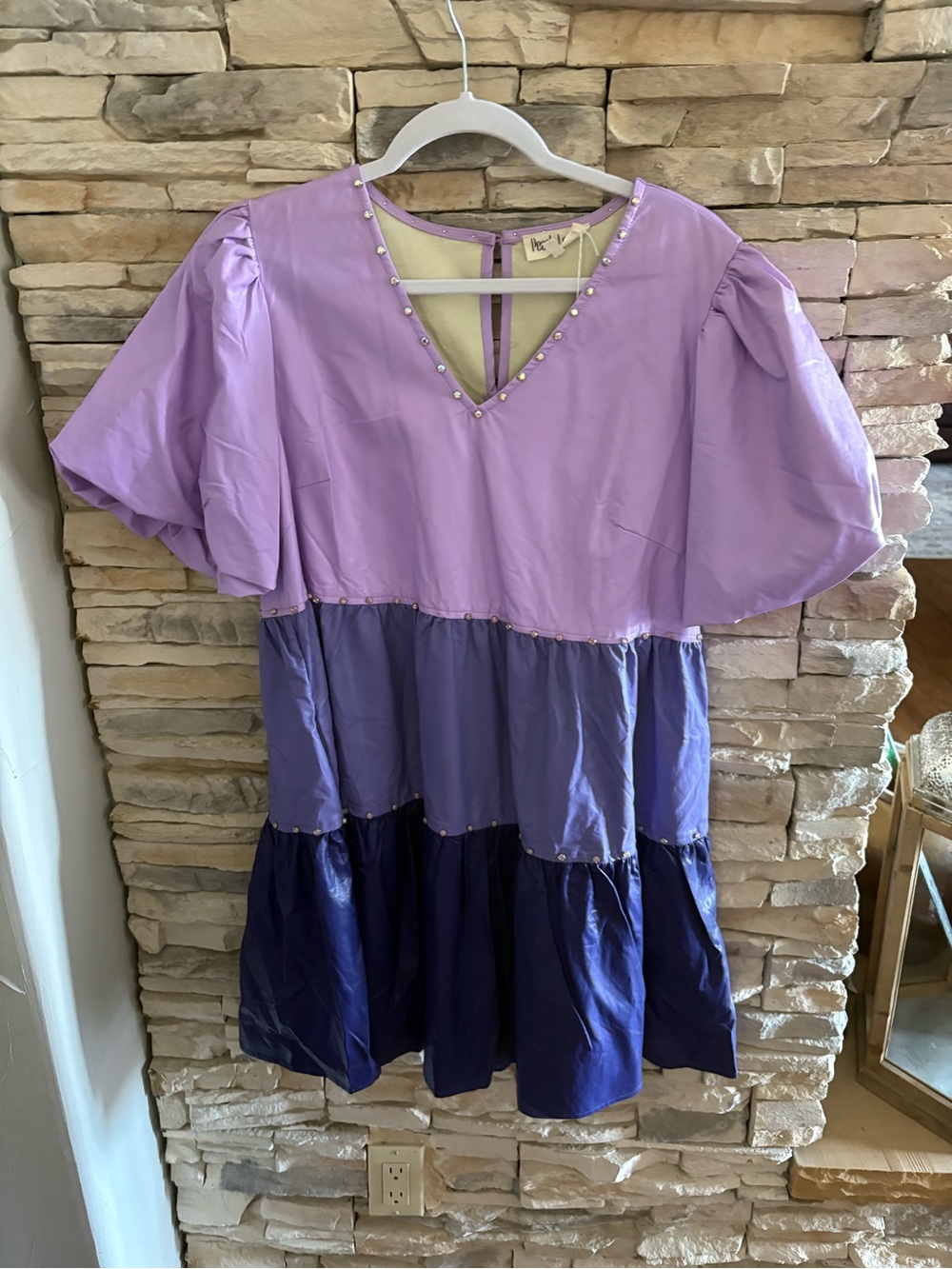 NWT Peach Love California Lavender and Purple Tiered Midi Dress, size L